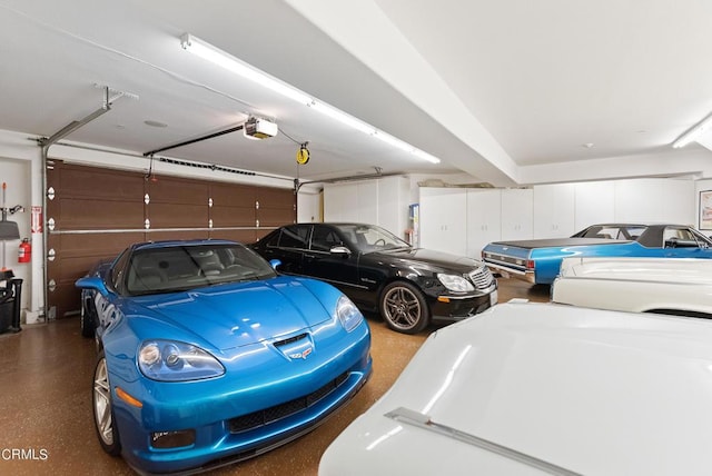 garage with a garage door opener