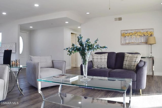 living room featuring dark hardwood / wood-style flooring