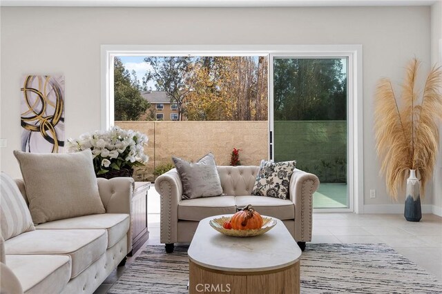 living room featuring tile patterned floors