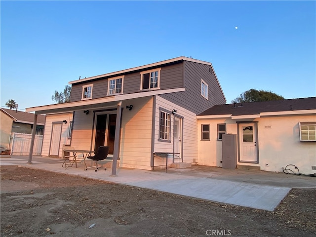 view of front of home with a patio