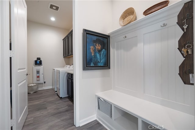 11121 Fourleaf Ct, Corona, CA 92883 - mudroom featuring separate washer and dryer, dark wood finished floors, and recessed lighting
