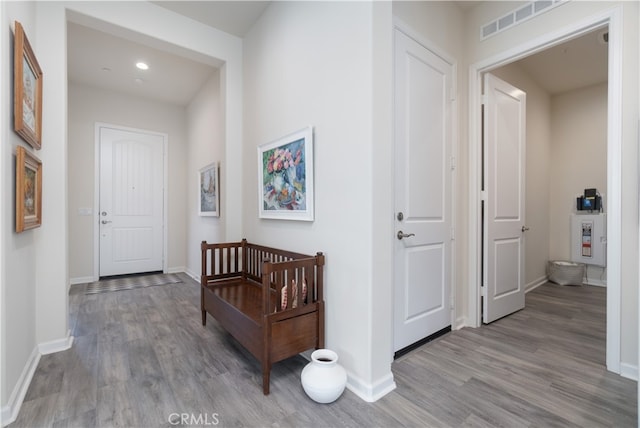 hallway featuring wood-type flooring