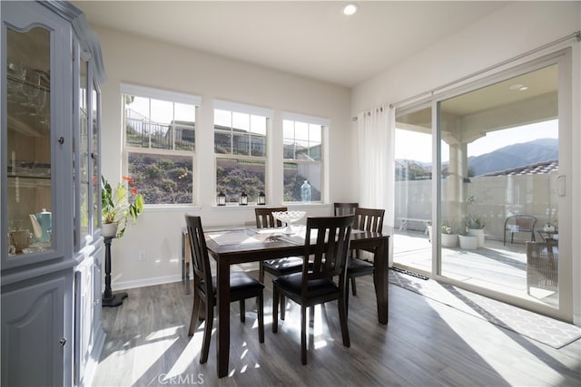 11121 Fourleaf Ct, Corona, CA 92883 - dining space with wood finished floors, recessed lighting, and a mountain view