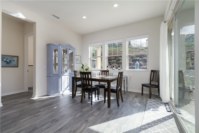 dining space featuring dark hardwood / wood-style flooring