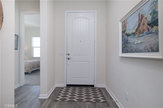 foyer featuring dark wood-type flooring