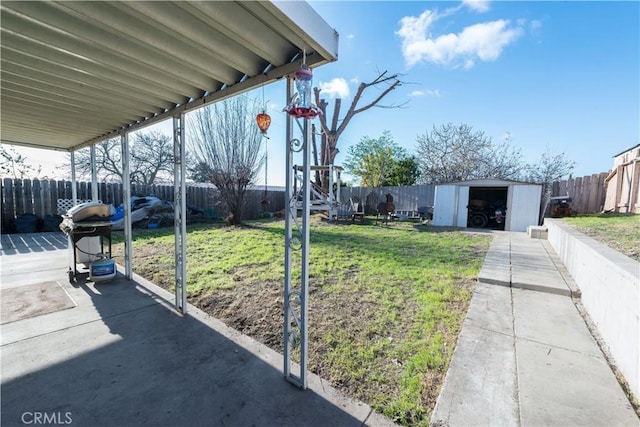 exterior space featuring a storage unit