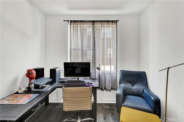 office space featuring dark hardwood / wood-style flooring