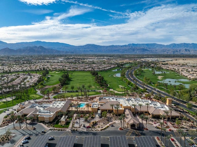 drone / aerial view featuring a mountain view