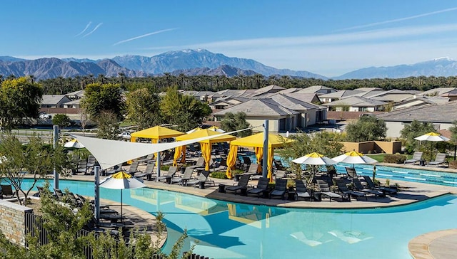 view of pool featuring a mountain view