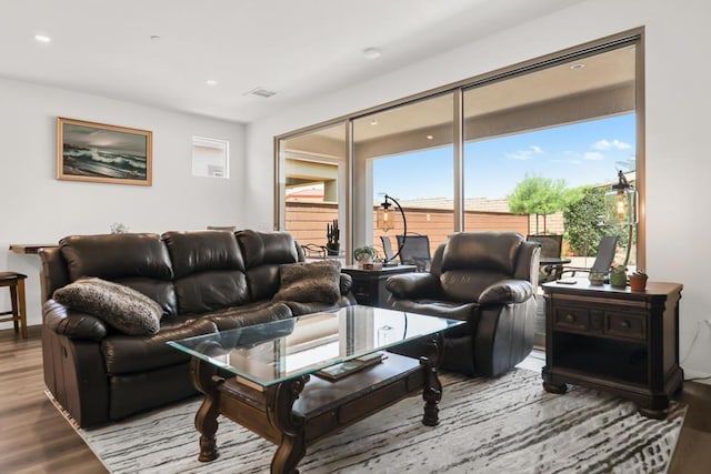 living room with light hardwood / wood-style floors