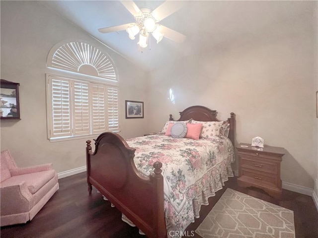 bedroom featuring vaulted ceiling and ceiling fan