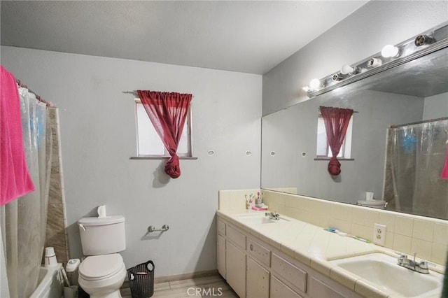 bathroom with decorative backsplash, hardwood / wood-style floors, toilet, and vanity