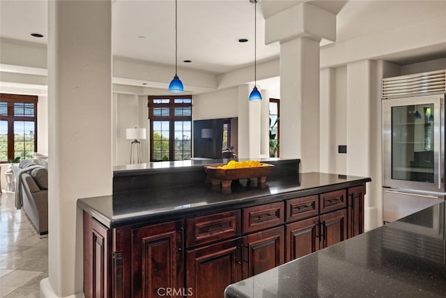 3252 Canyon Oaks, Chico, CA 95928 - kitchen with refrigerator, french doors, and hanging light fixtures