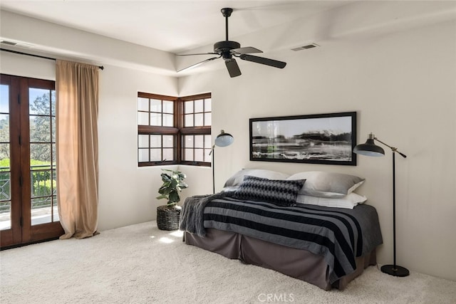 3252 Canyon Oaks, Chico, CA 95928 - bedroom with access to outside, ceiling fan, and carpet floors
