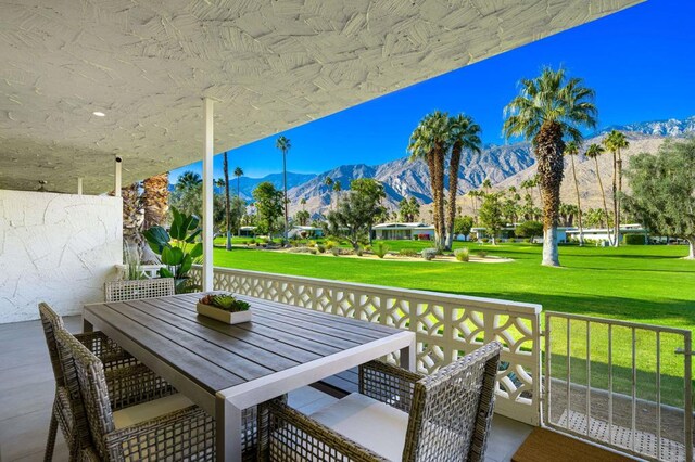 view of patio featuring a mountain view