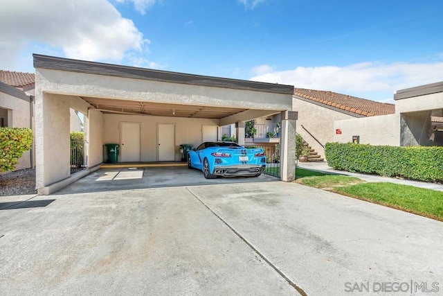 view of parking with a carport