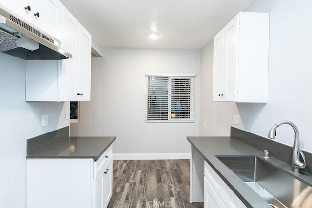 kitchen with white cabinetry, dark hardwood / wood-style floors, and sink