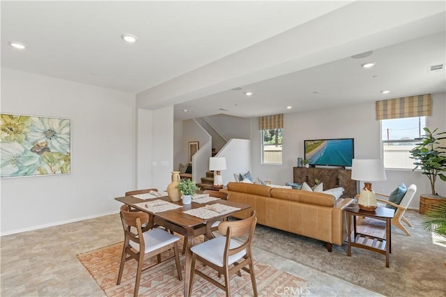34273 Creek View Ln, Yucaipa, CA 92399 - dining area featuring stairs and recessed lighting