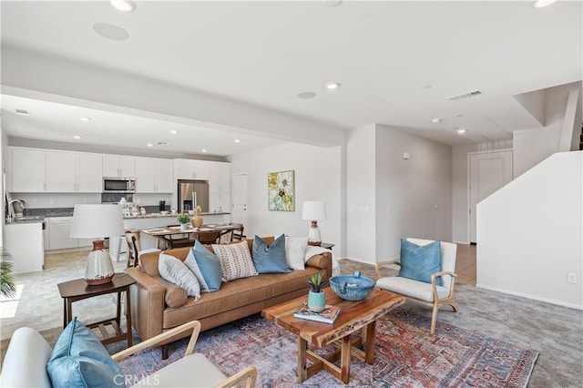 34273 Creek View Ln, Yucaipa, CA 92399 - living area with recessed lighting, light colored carpet, and baseboards