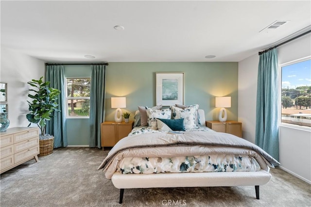 bedroom featuring carpet and multiple windows