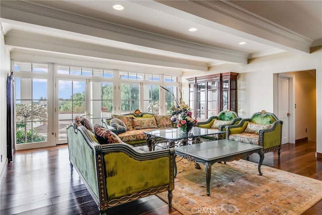 sunroom with beamed ceiling