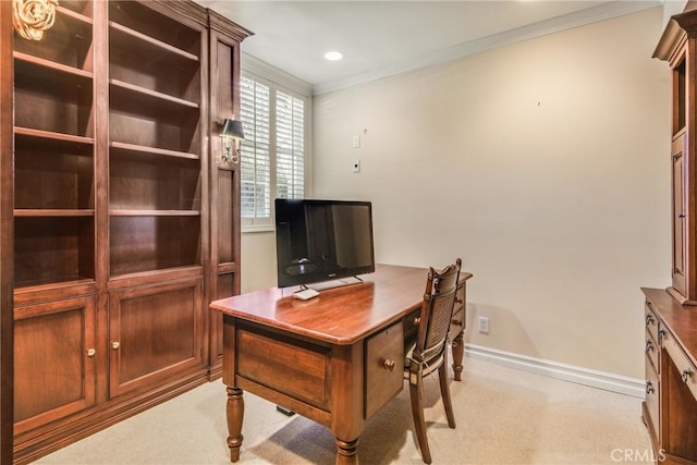 office area featuring crown molding