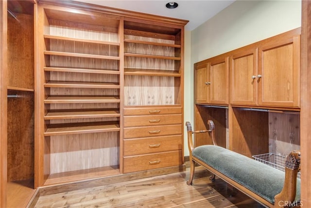 spacious closet featuring light hardwood / wood-style floors