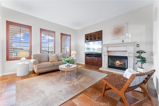 living room with tile patterned floors