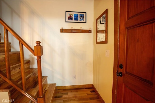 staircase featuring wood-type flooring