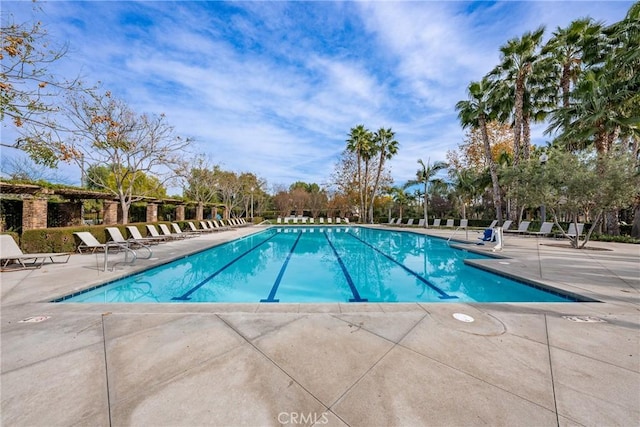 view of swimming pool with a patio area