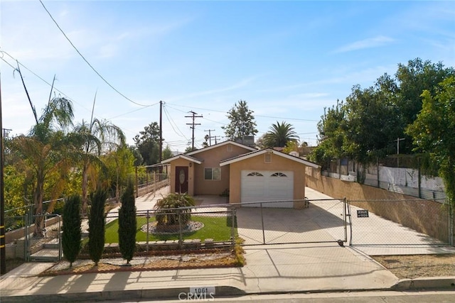 single story home with a garage