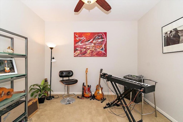 misc room featuring carpet floors and ceiling fan