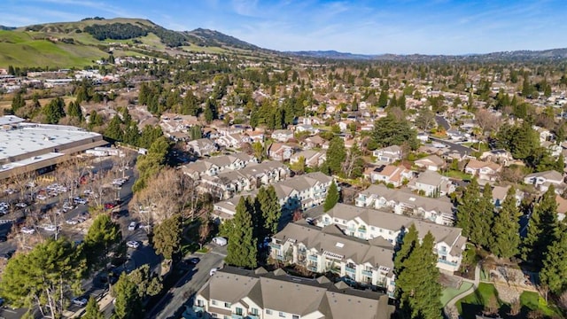 drone / aerial view featuring a mountain view