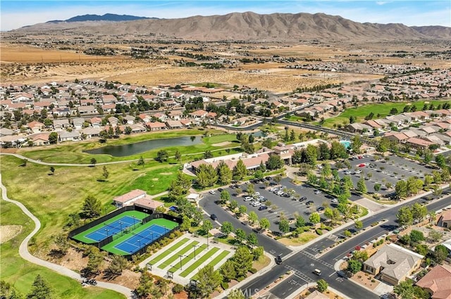 aerial view with a water and mountain view