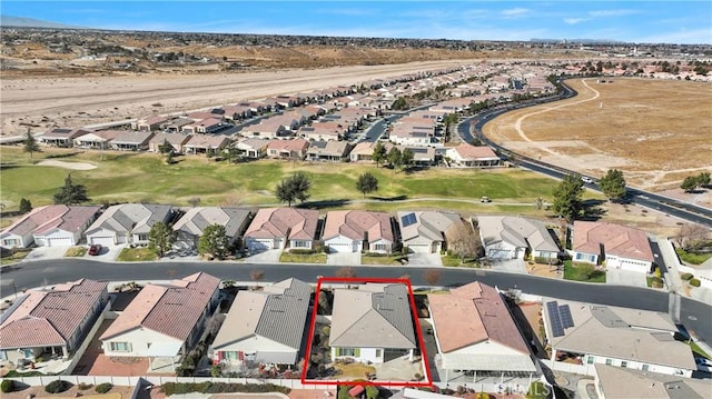 19269 Galloping Hill Rd, Apple Valley, CA 92308 - aerial view of property and surrounding area featuring nearby suburban area, property parcel outlined, and a local golf course