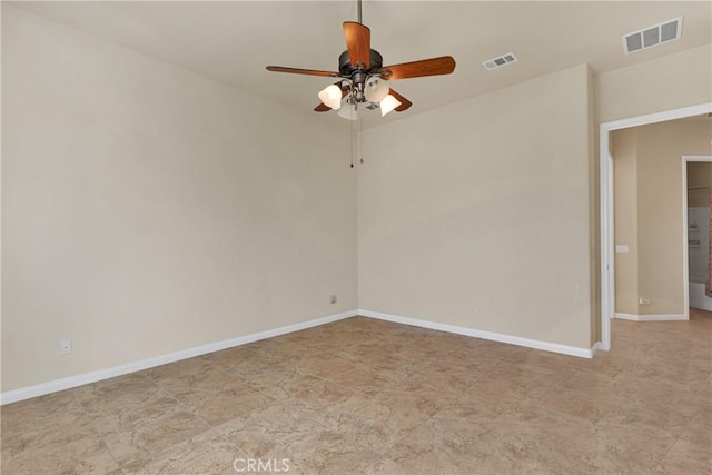 spare room featuring ceiling fan