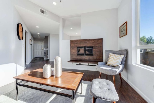 living area featuring dark hardwood / wood-style flooring