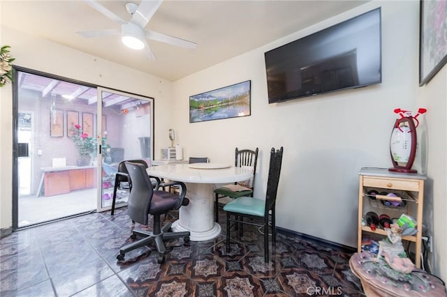 dining room with ceiling fan