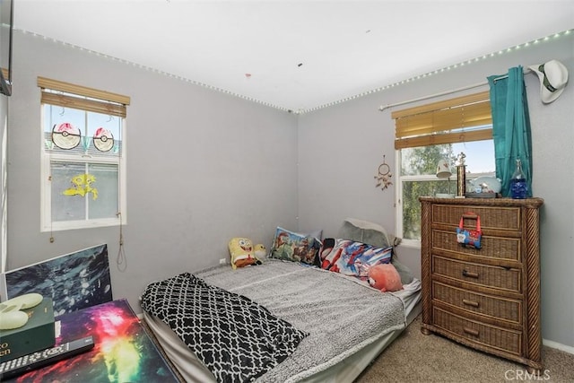 carpeted bedroom with multiple windows