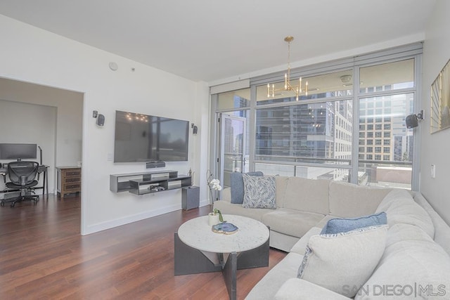 living room with dark wood-type flooring