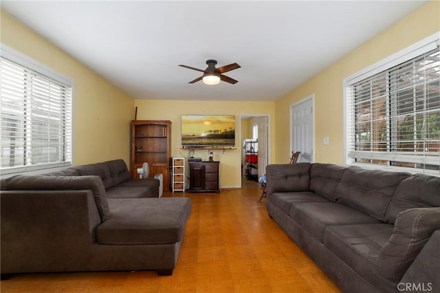 living room with ceiling fan