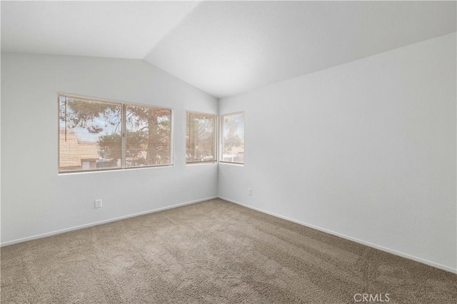 spare room with carpet and lofted ceiling