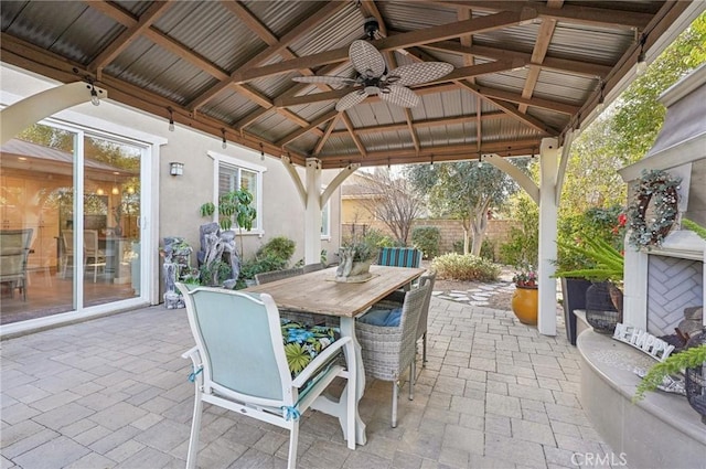 view of patio / terrace featuring ceiling fan and a gazebo