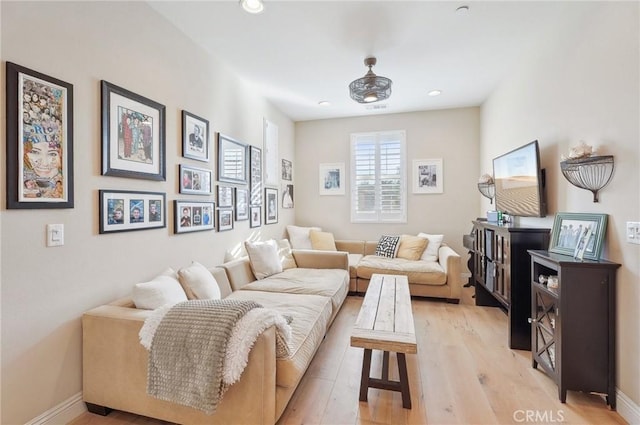 living room with light wood-type flooring