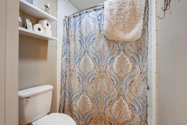 bathroom with toilet and a shower with curtain