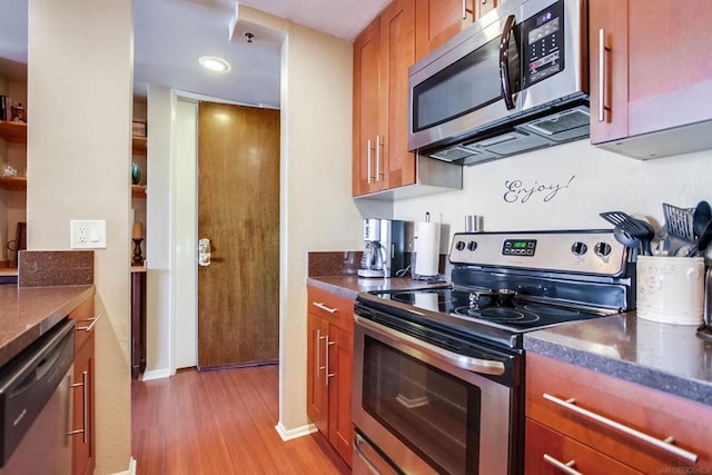 kitchen with light wood-type flooring and stainless steel appliances