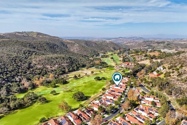 drone / aerial view featuring a mountain view