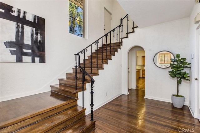 staircase featuring wood-type flooring