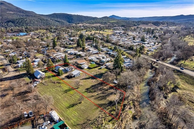 drone / aerial view with a mountain view