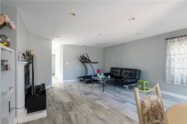 living room with light hardwood / wood-style flooring